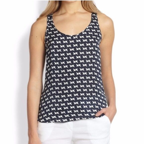 Theory Silk Arrow Print Navy High-low Tank - Picture 1 of 6